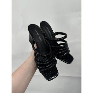 Donald J. Pliner Sandal Heels Women 7.5 Black Reptile Snake Print Block Chunky